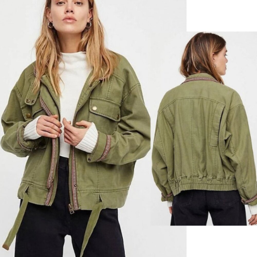 Free People Women's Flight Line Bomber Jacket in Green Size XS